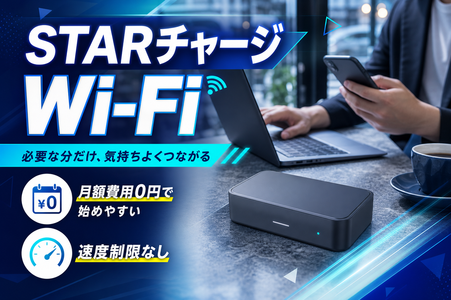 月額0円で始めやすい「STARチャージ Wi-Fi」って実際どう?速度制限なしの“使い切り”Wi‑Fiをやさしく整理 イメージ画像1