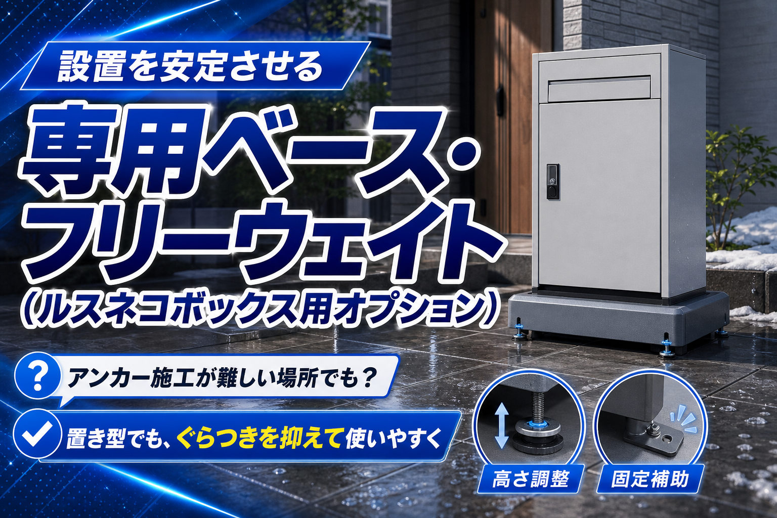 置き型宅配ボックスがグラつく…を減らす。専用ベース・フリーウェイト（ルスネコボックス用オプション）の選び方 イメージ画像1