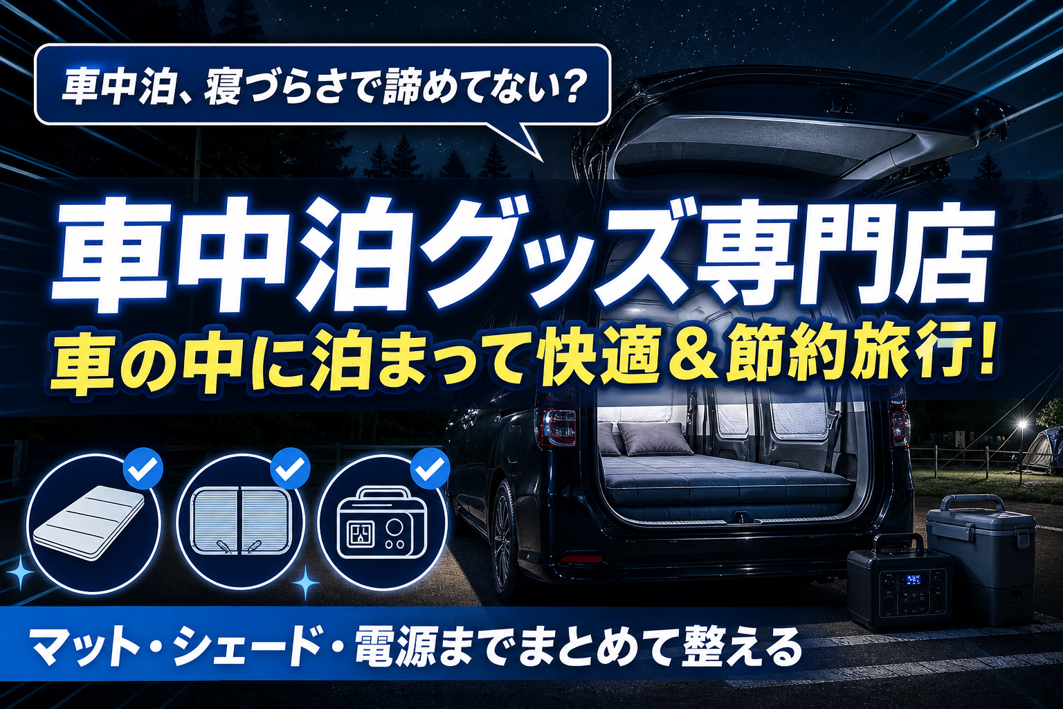 車中泊の「寝づらい・暑い寒い・電気が足りない」をまとめて整える。オンリースタイルの車中泊グッズ専門店ガイド イメージ画像1