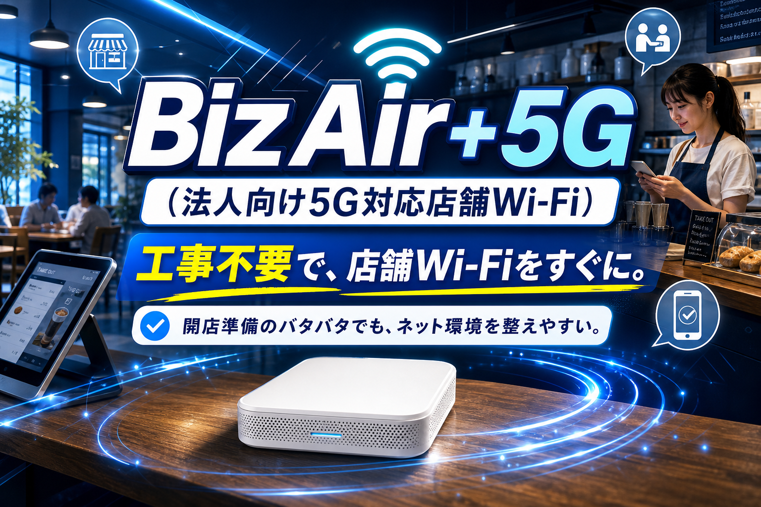 工事なしで店舗Wi-Fiをすぐ使いたい人へ｜BizAir+5G（法人向け5G対応店舗Wi-Fi）の向き不向きを正直に整理 イメージ画像1