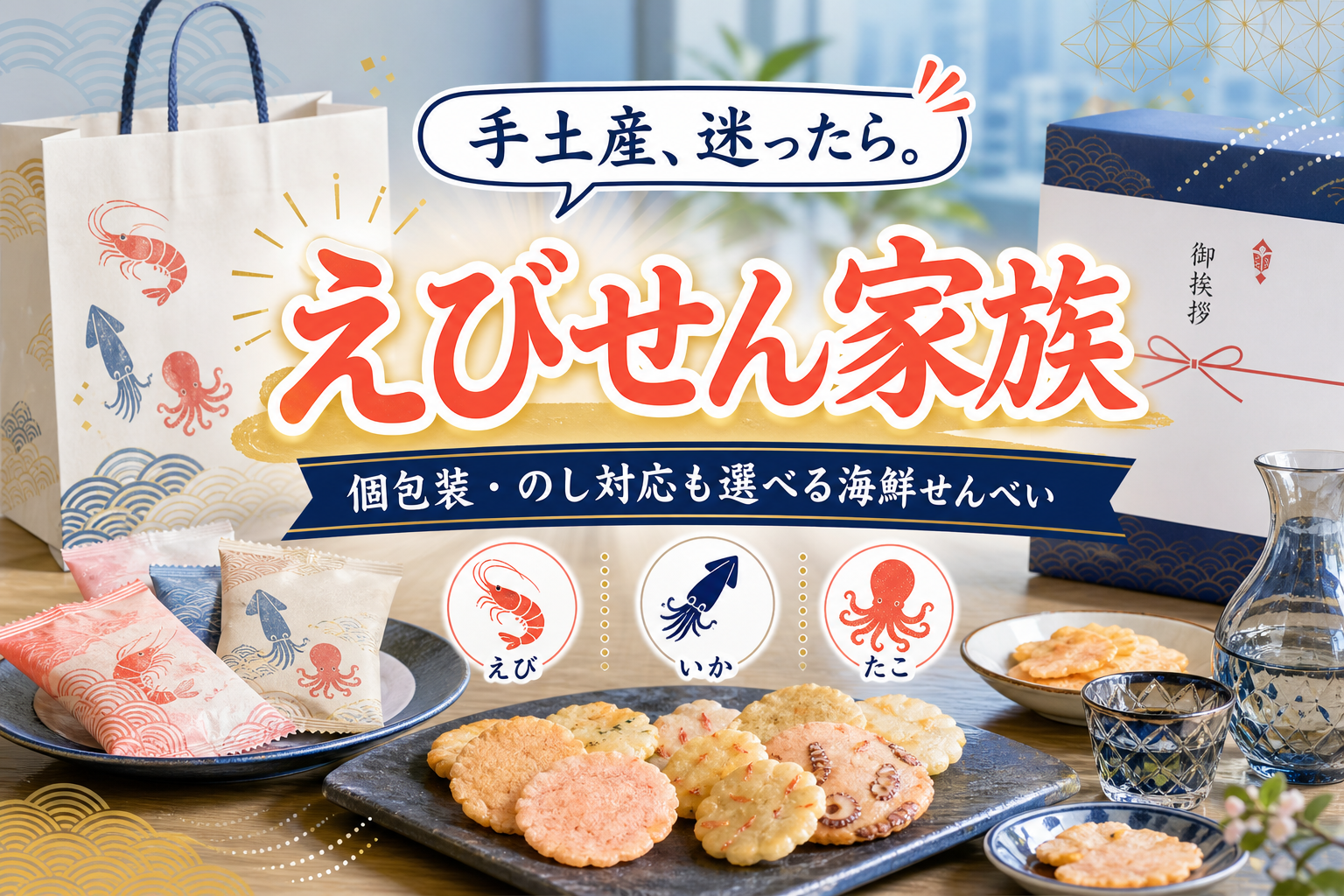 手土産に迷ったらこれ。個包装やのし対応も選べる「えびせん家族」の使いどころ イメージ画像1