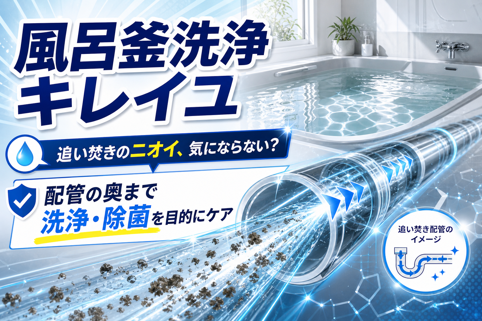 追い焚きのニオイ・浮遊物が気になる人へ｜風呂釜洗浄「キレイユ」で配管の奥までケア イメージ画像1