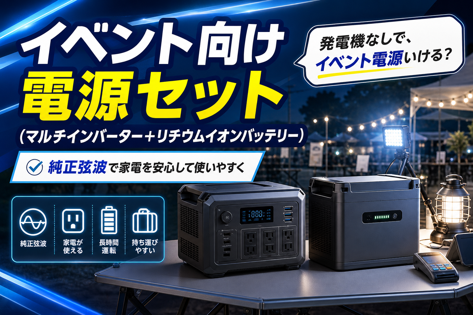 イベント・車中泊の電源、発電機なしでいける?「イベント向け電源セット」の選び方と注意点 イメージ画像1