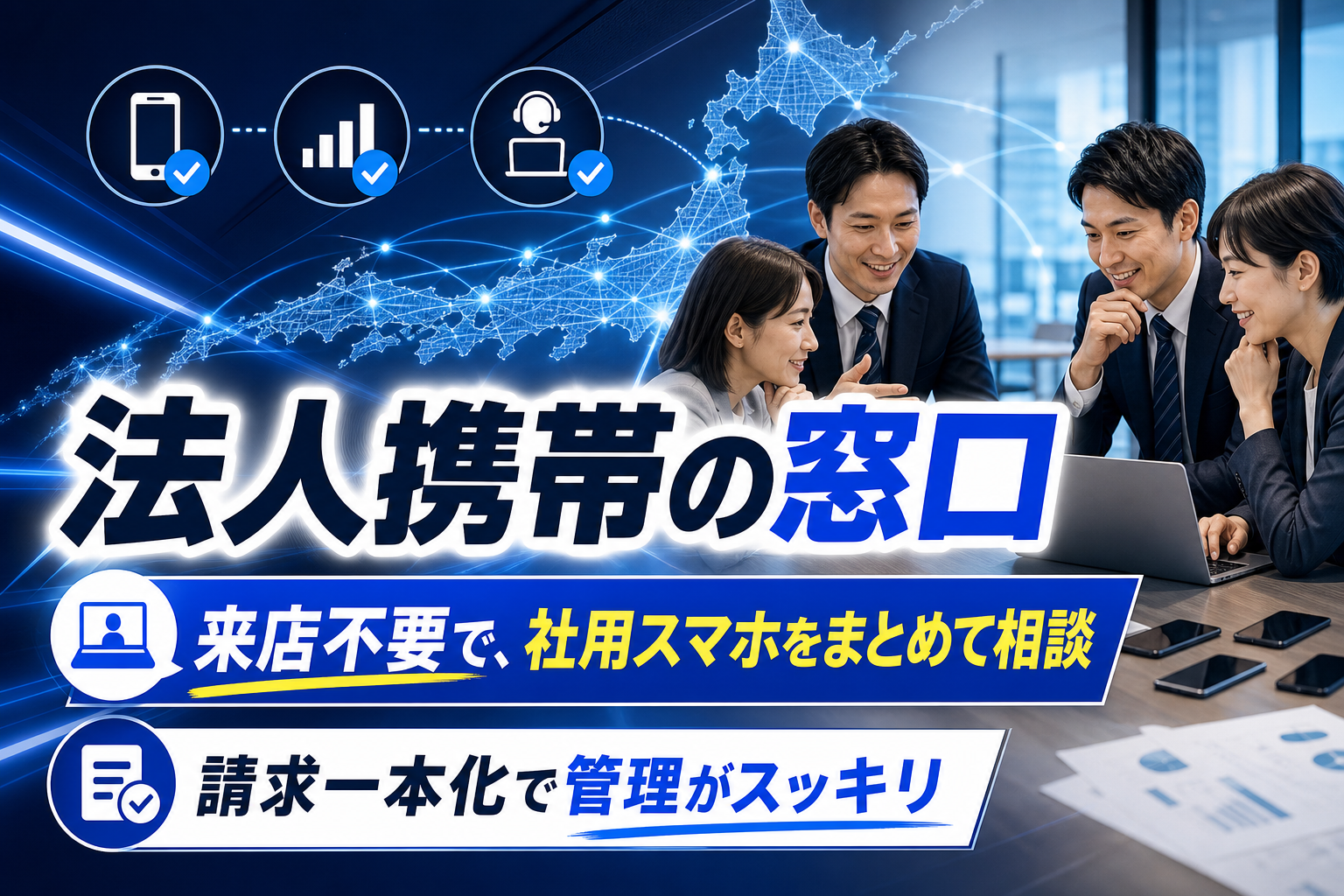 来店なしで社用スマホをまとめて見直し！「法人携帯の窓口」で料金と管理をスッキリさせる方法 イメージ画像1