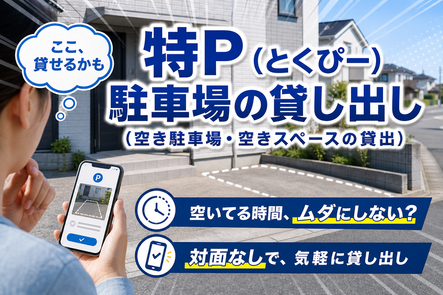 空き駐車場・空きスペースをムリなく収入化したい人へ。特Pで「空いてる時間だけ」貸し出す選択 イメージ画像1