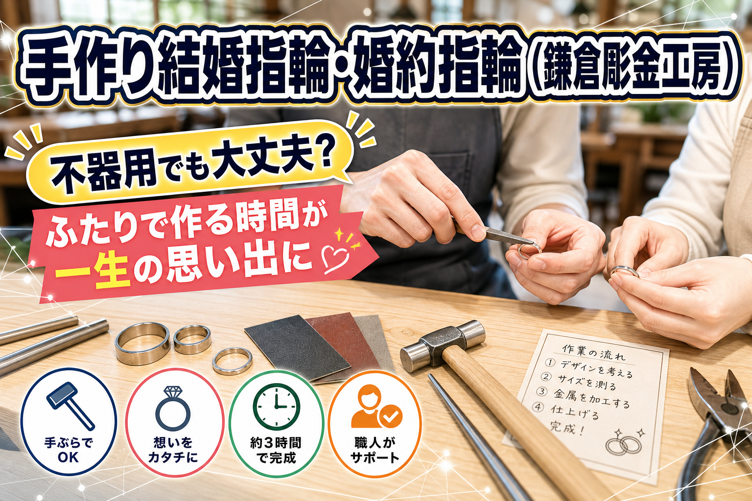不器用でも一緒に作れる?手作り結婚指輪・婚約指輪(鎌倉彫金工房)の来店予約前に知っておきたいこと イメージ画像1