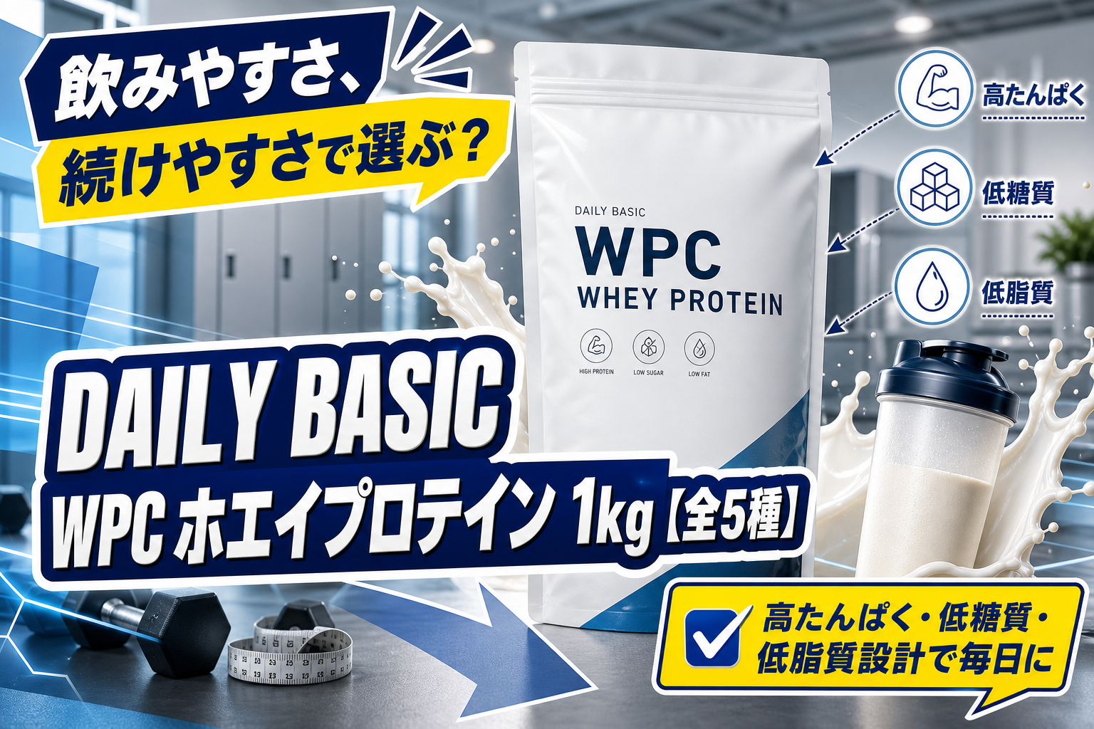毎日続けやすいホエイプロテインを探す人へ|高たんぱく×飲みやすさを目指したDAILY BASIC WPC イメージ画像1