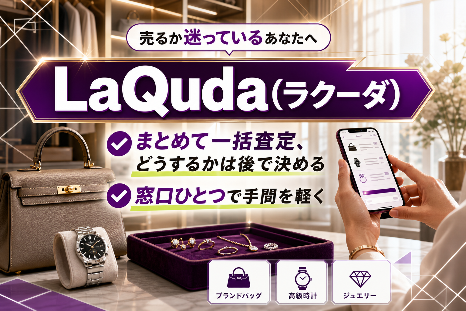 LaQuda(ラクーダ)でブランド品を一括査定|お店に行けない人ほど助かる「窓口ひとつ」の売り方 イメージ画像1