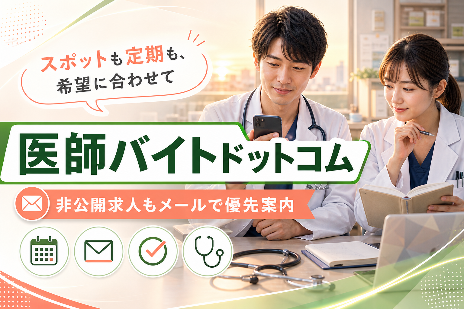 医師バイトドットコムはどんな人向け?スポットも定期も探したい医師の求人探しをラクにする選択肢 イメージ画像1
